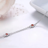 925 Sterling Silver Red CZ Beads Charm Bracelet For Women Girls