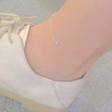 Round CZ Link 925 Silver Anklet Foot Jewelry for Women