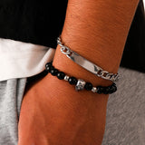 Domdomous Stainless Steel Slim Watches for Men Bangles Bracelets Set