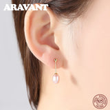 925 Silver Pearl Long Drop Earrings Pink Purple