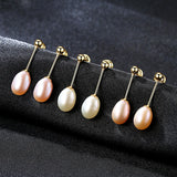 925 Silver Pearl Long Drop Earrings Pink Purple