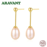925 Silver Pearl Long Drop Earrings Pink Purple