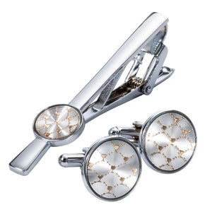 Sliver Floral Cufflinks Necktie Clip Set Men Jewelry