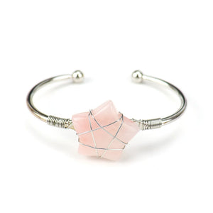 Hand Wound Rose Quartz Tiger Stone Bangle Natural Crystal Healing Bracelet