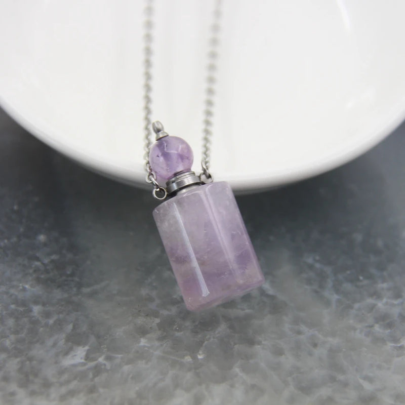 Rose Quartz/Tiger Eye/Amethyst Perfume Bottle Pendant