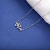 SloveCabin 925 Silver Clear Zircon Snake Pendant Long Chain Necklace For Women