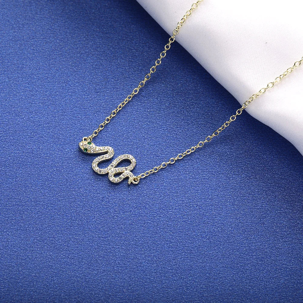 SloveCabin 925 Silver Clear Zircon Snake Pendant Long Chain Necklace For Women