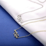 SloveCabin 925 Silver Clear Zircon Snake Pendant Long Chain Necklace For Women
