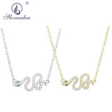 SloveCabin 925 Silver Clear Zircon Snake Pendant Long Chain Necklace For Women