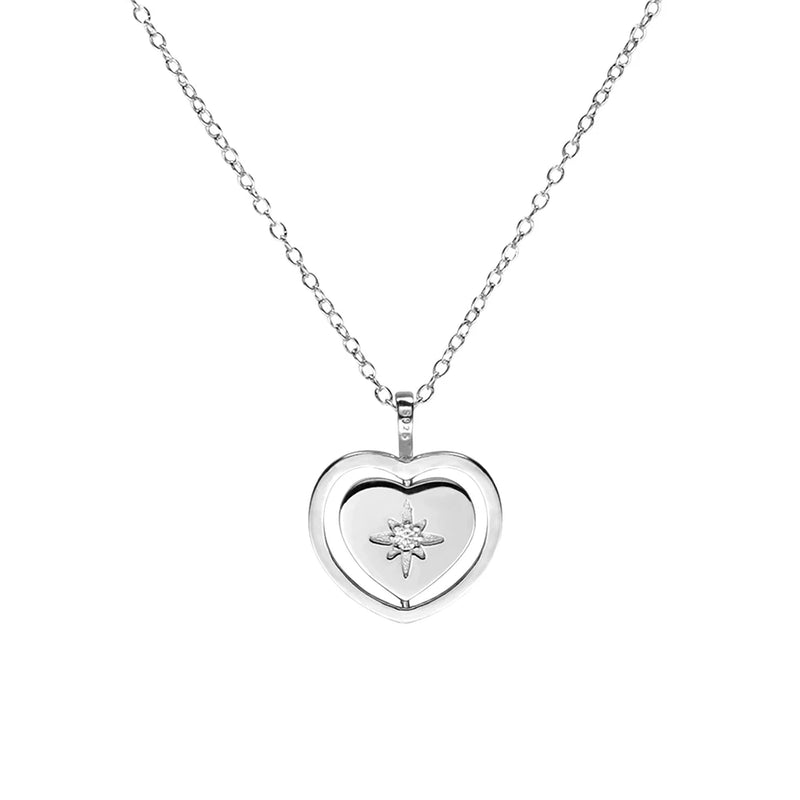 SloveCabin 925 Silver Zircon Star Love Heart Necklace Sweet Collier Jewelry