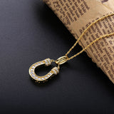 925 Sterling Silver Crystal Zircon Horseshoes Women Long Chain Pendant Necklace
