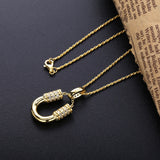 925 Sterling Silver Crystal Zircon Horseshoes Women Long Chain Pendant Necklace