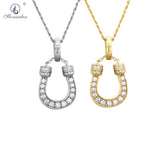 925 Sterling Silver Crystal Zircon Horseshoes Women Long Chain Pendant Necklace