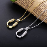 925 Sterling Silver Crystal Zircon Horseshoes Women Long Chain Pendant Necklace