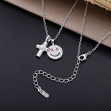 925 Silver Smile Cross Pendant Necklace Zircon Pave Japan Jewelry