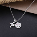 925 Silver Smile Cross Pendant Necklace Zircon Pave Japan Jewelry