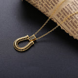 925 Silver Long Chain Horseshoes Necklace Zircon CZ Japan Jewelry