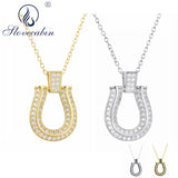 925 Silver Long Chain Horseshoes Necklace Zircon CZ Japan Jewelry