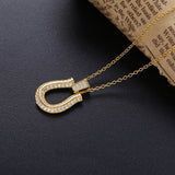 925 Silver Long Chain Horseshoes Necklace Zircon CZ Japan Jewelry