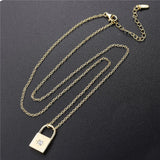 925 Silver Locker Pendant Lockstitch Necklace CZ Zircon Jewelry