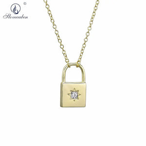 925 Silver Locker Pendant Lockstitch Necklace CZ Zircon Jewelry