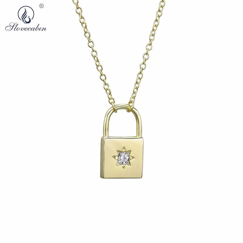 925 Silver Locker Pendant Lockstitch Necklace CZ Zircon Jewelry