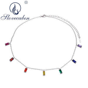 925 Silver Rainbow Chain Necklace Women Wedding Silver Jewelry