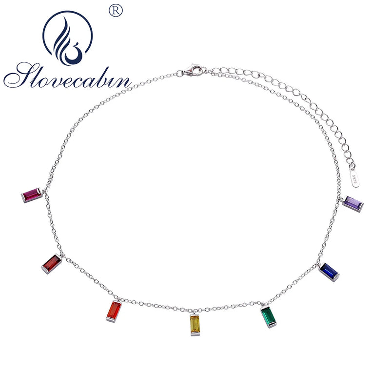 925 Silver Rainbow Chain Necklace Women Wedding Silver Jewelry