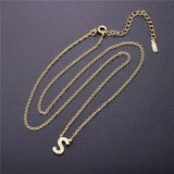 925 Silver Letter K J S Leter Pendant Necklace Chain Women CZ Jewelry