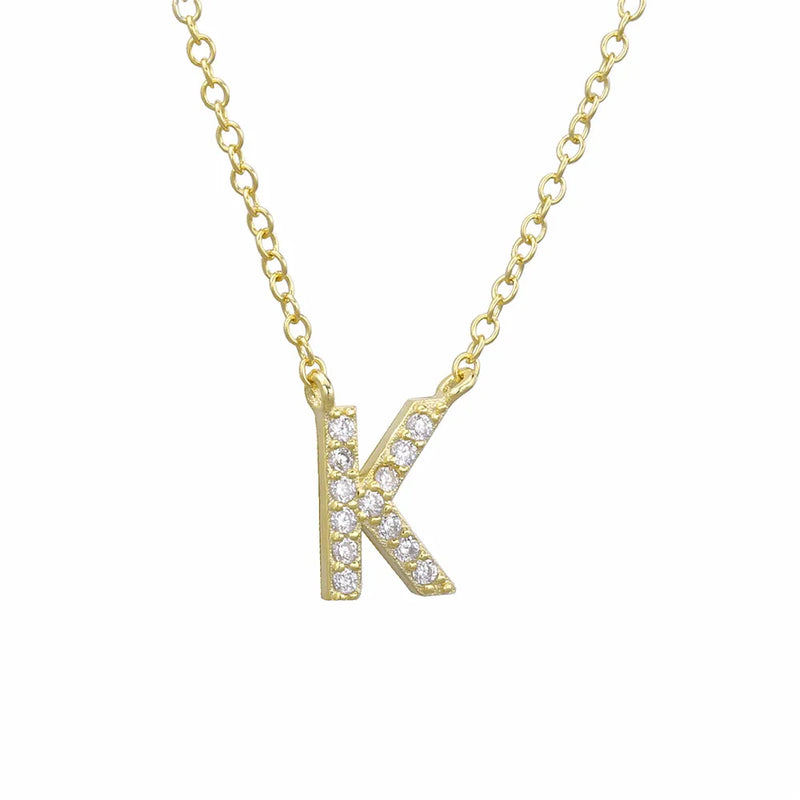 925 Silver Letter K J S Leter Pendant Necklace Chain Women CZ Jewelry