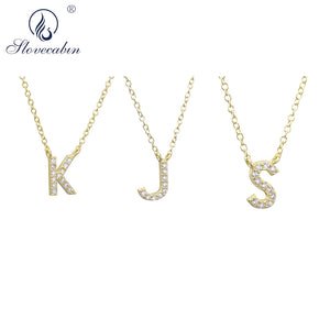 925 Silver Letter K J S Leter Pendant Necklace Chain Women CZ Jewelry