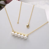 925 Silver Balance Decade Pearl Pendant Necklace 5-6mm Pearl Link Chain Collar