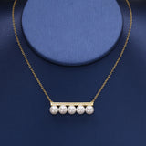 925 Silver Balance Decade Pearl Pendant Necklace 5-6mm Pearl Link Chain Collar