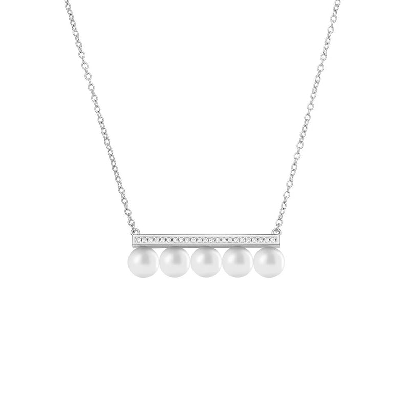 925 Silver Balance Decade Pearl Pendant Necklace 5-6mm Pearl Link Chain Collar