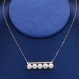 925 Silver Balance Decade Pearl Pendant Necklace 5-6mm Pearl Link Chain Collar