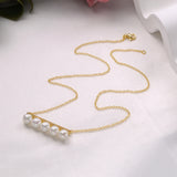 925 Silver Balance Decade Pearl Pendant Necklace 5-6mm Pearl Link Chain Collar