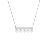 925 Silver Balance Decade Pearl Pendant Necklace 5-6mm Pearl Link Chain Collar