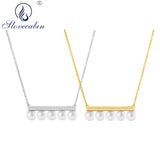 925 Silver Balance Decade Pearl Pendant Necklace 5-6mm Pearl Link Chain Collar