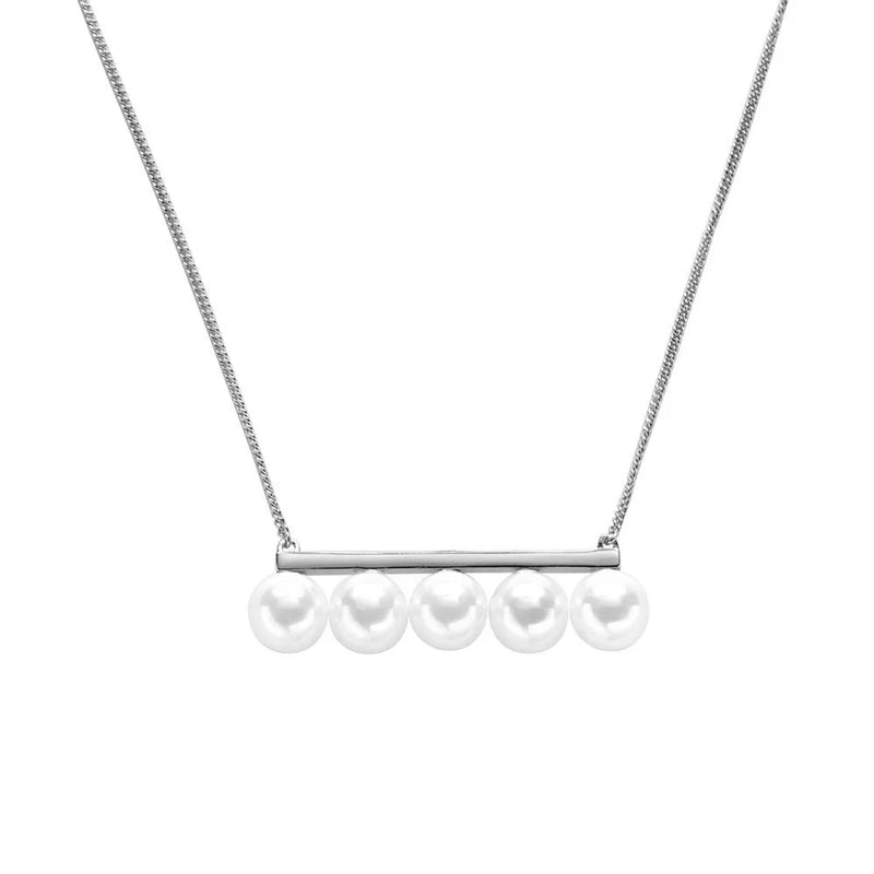 925 Silver Balance Pearl Pendant Necklaces 7-8mm Pearl Choker Women Collar