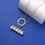 925 Silver Balance Pearl Round Pendant Necklace 7-8mm Pearl Long Chain Choker