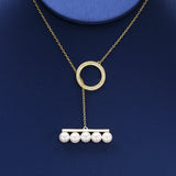 925 Silver Balance Pearl Round Pendant Necklace 7-8mm Pearl Long Chain Choker