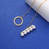 925 Silver Balance Pearl Round Pendant Necklace 7-8mm Pearl Long Chain Choker