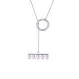 925 Silver Balance Pearl Round Pendant Necklace 7-8mm Pearl Long Chain Choker