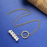 925 Silver Balance Pearl Round Pendant Necklace 7-8mm Pearl Long Chain Choker