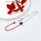 925 Silver Crystal Red Rope & Link Chain Bracelet for Women
