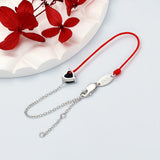 925 Silver Crystal Red Rope & Link Chain Bracelet for Women