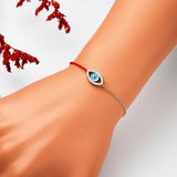 925 Silver Evil Eye Red Rope Chain Bracelet CZ Jewelry