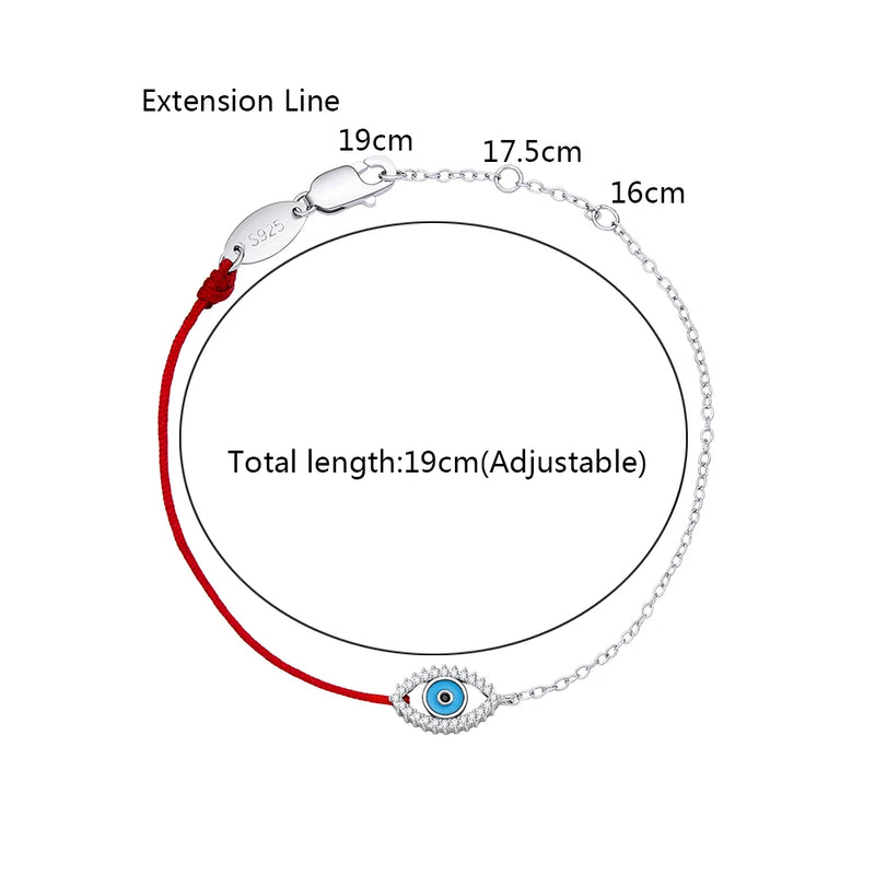925 Silver Evil Eye Red Rope Chain Bracelet CZ Jewelry