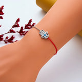 925 Silver Evil Eye Hand Red Rope Bracelet CZ Luckly Femme Jewelry