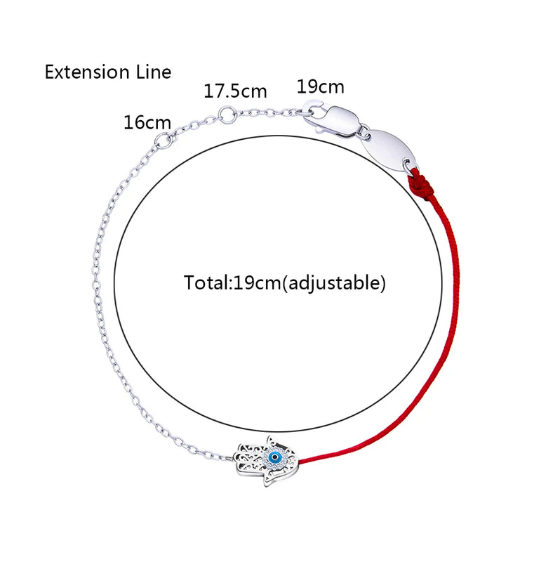 925 Silver Evil Eye Hand Red Rope Bracelet CZ Luckly Femme Jewelry